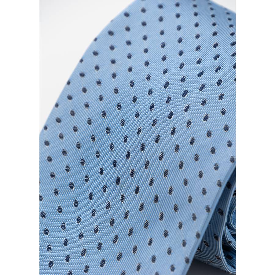 Navy and sky blue tie with polka dot detail