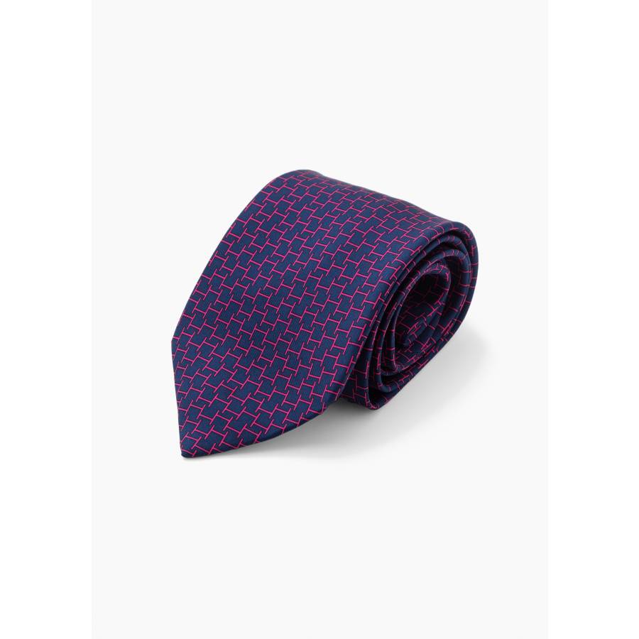 Silk tie in navy blue H pattern