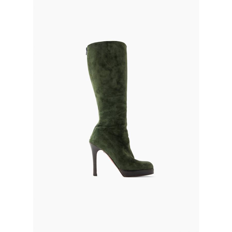 Olive green suede boots