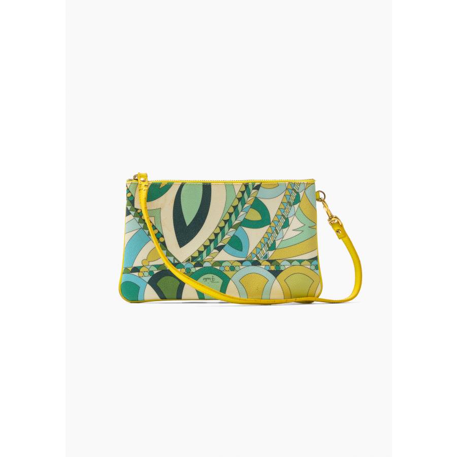 Pochette jaune et verte en cuir