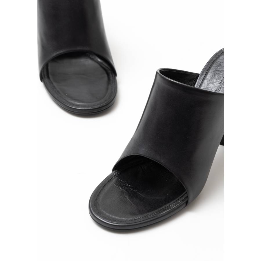 Black heeled mules