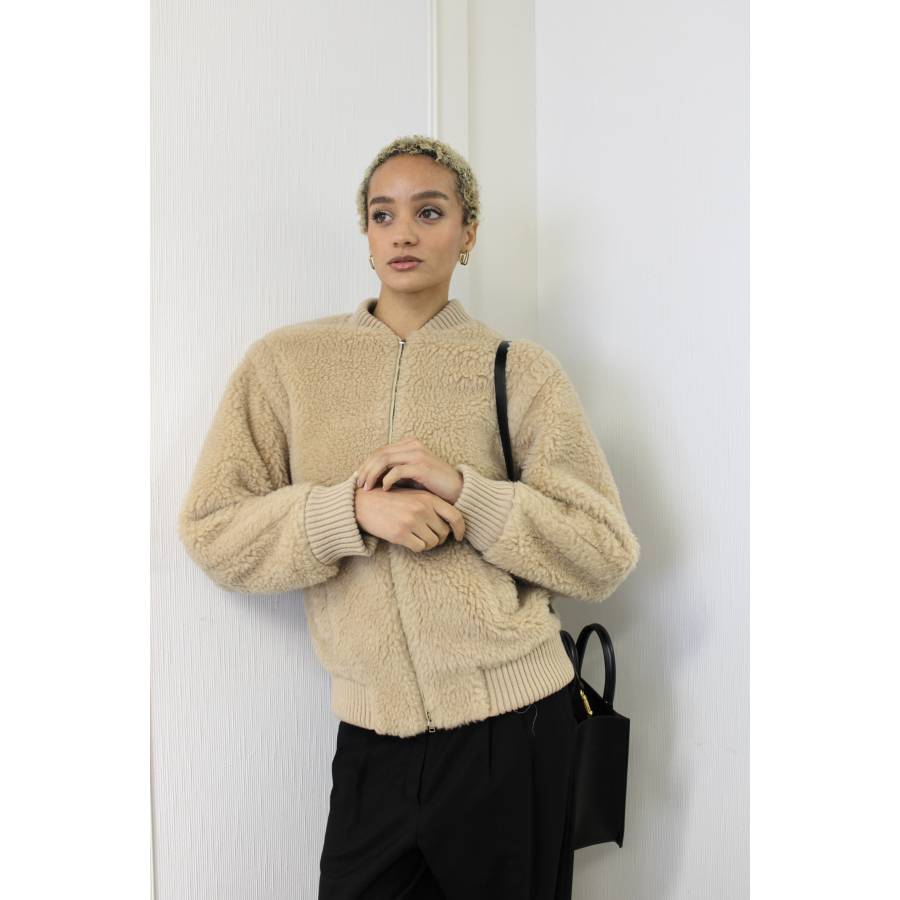 Oversized bomber jacket in wool and alpaca