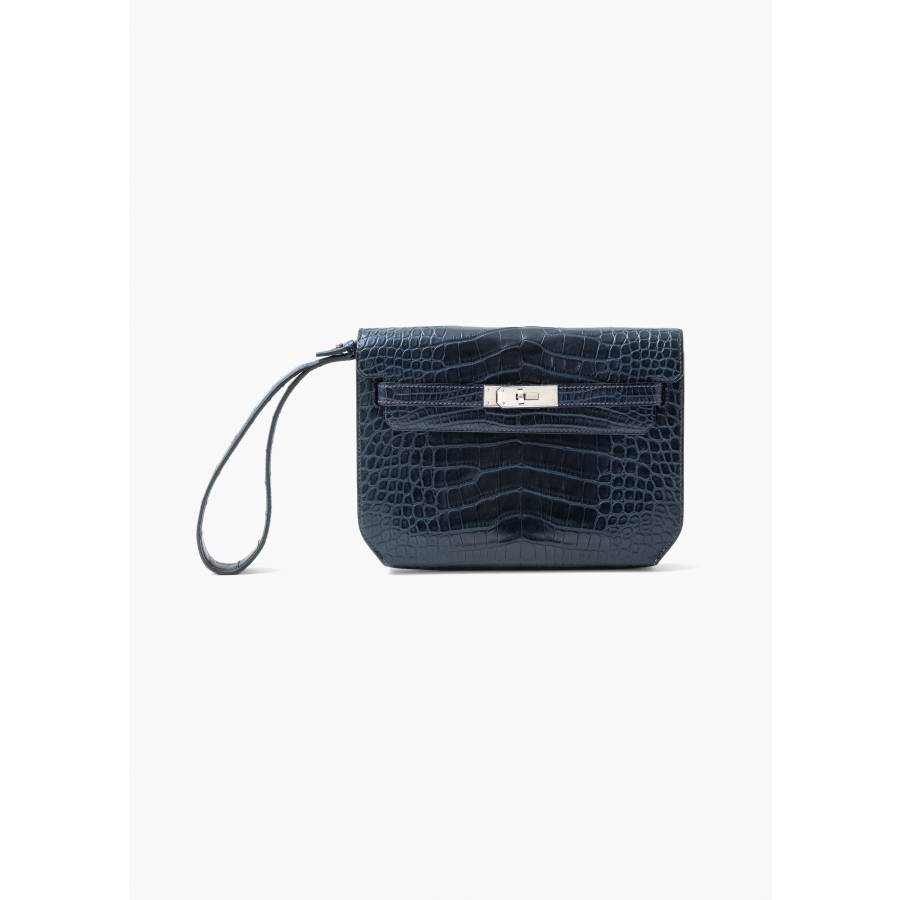 Pochette Kelly Dépêches en alligator bleu marine