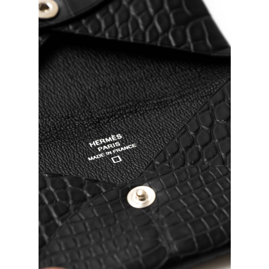 Calvi black alligator card holder