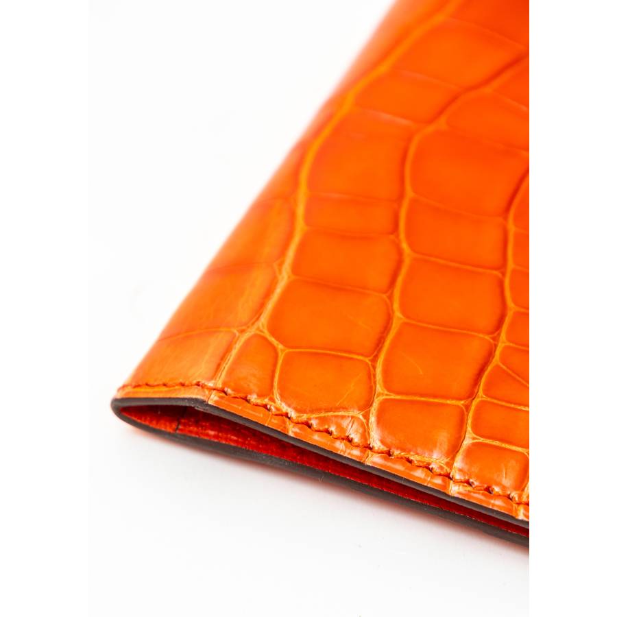 Porte-cartes orange en alligator