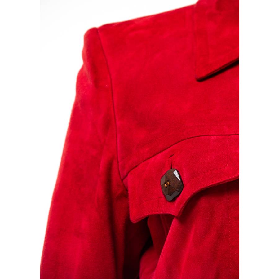 Veste en daim rouge à ceinture