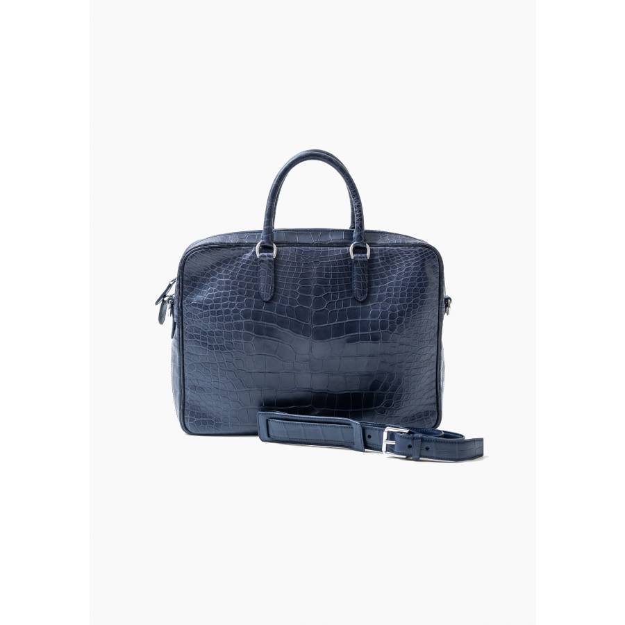 Navy blue alligator leather briefcase