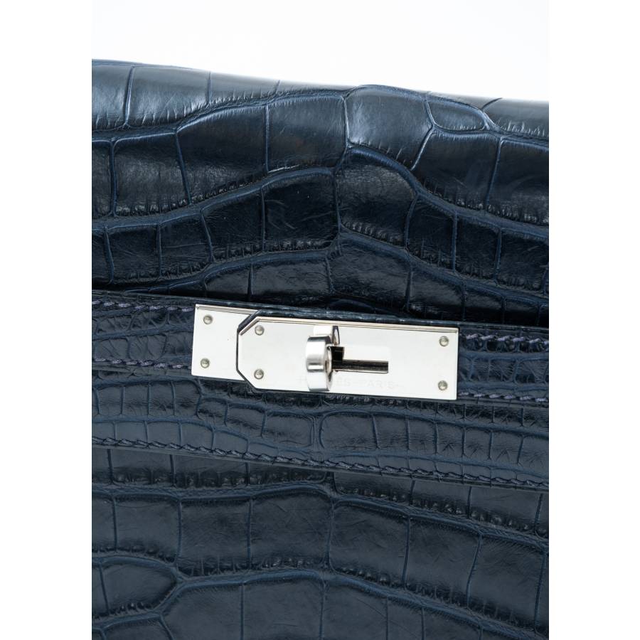 Pochette Kelly Dépêches en alligator bleu marine