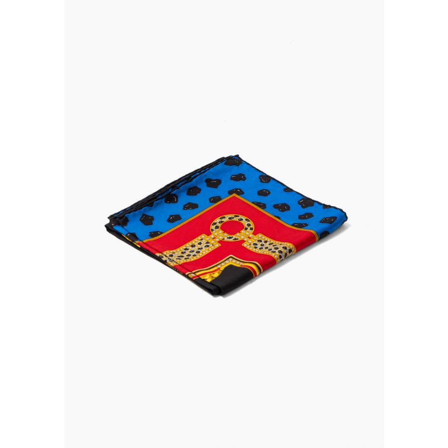 Foulard noir, rouge et bleu avec motifs panthères