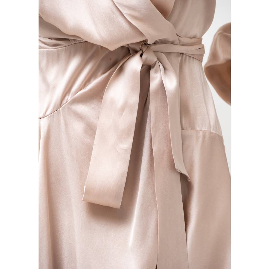 Pale pink silk mini wrap dress