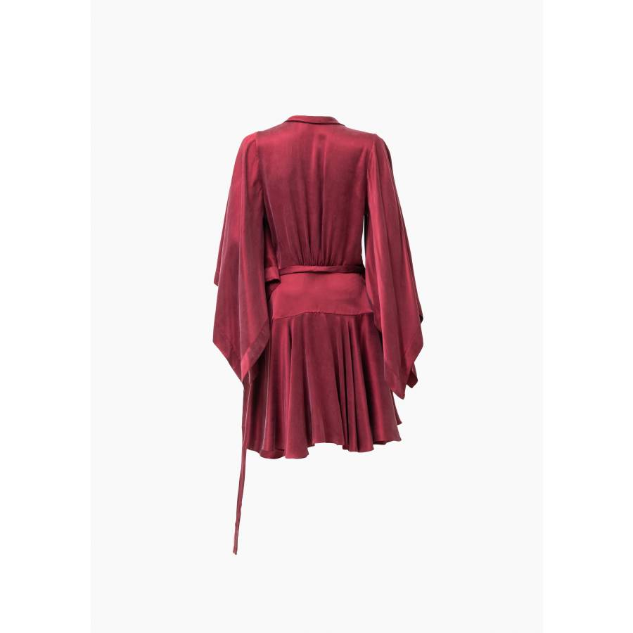 Bordeaux silk mini wrap dress