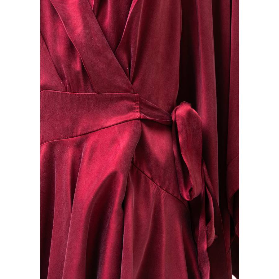 Bordeaux silk mini wrap dress