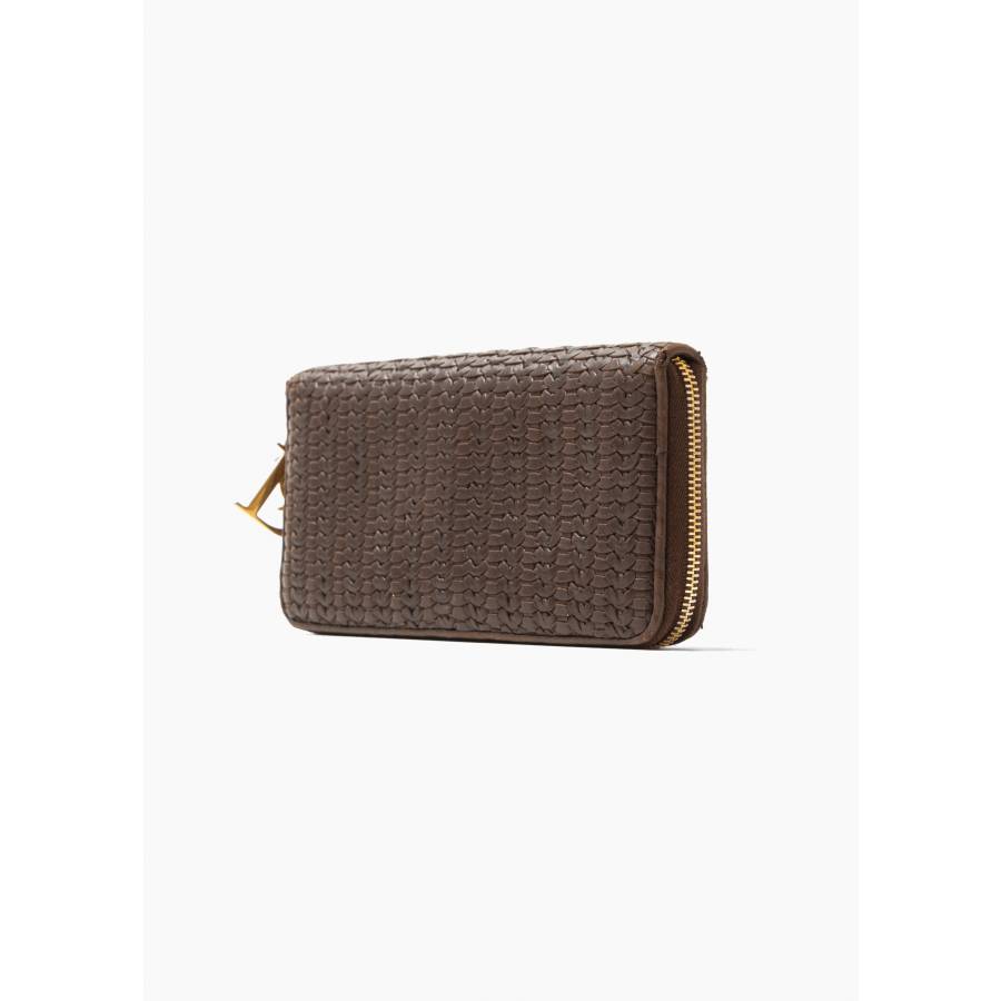 Brown woven leather wallet