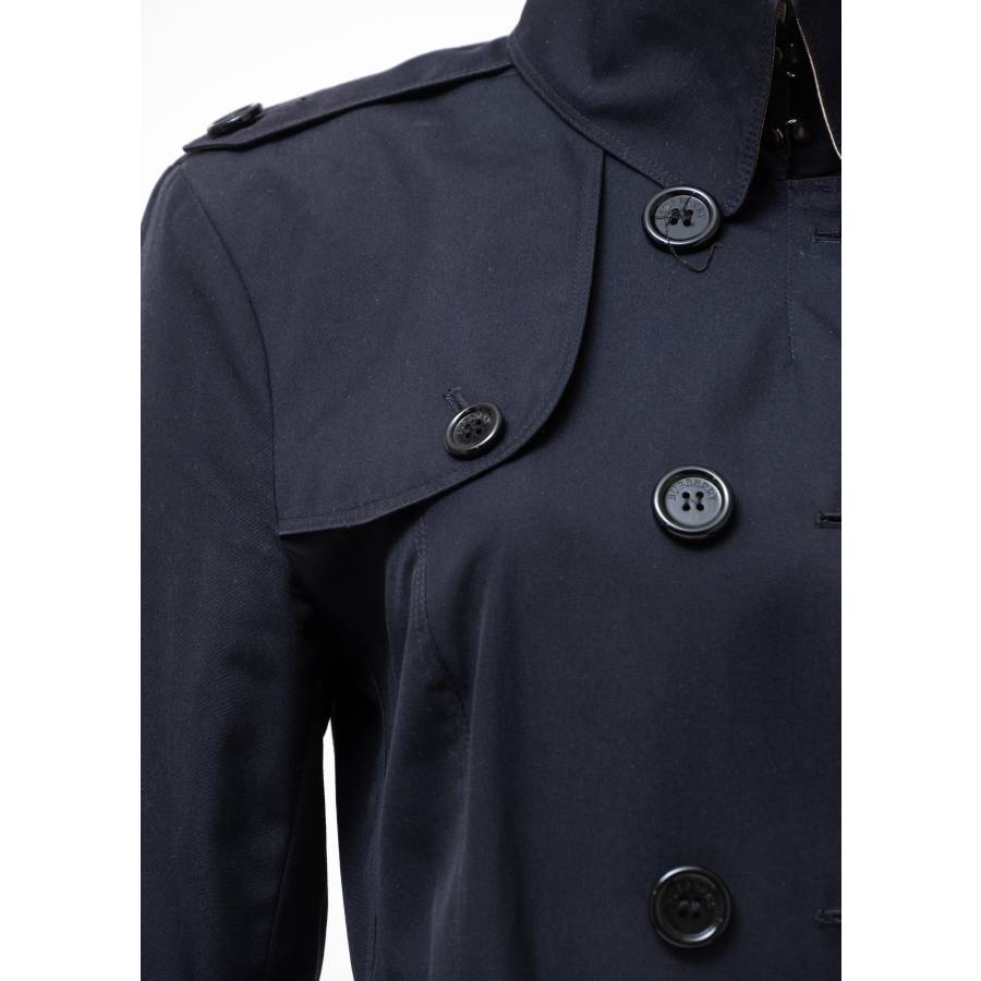 Mid-length navy blue trench coat