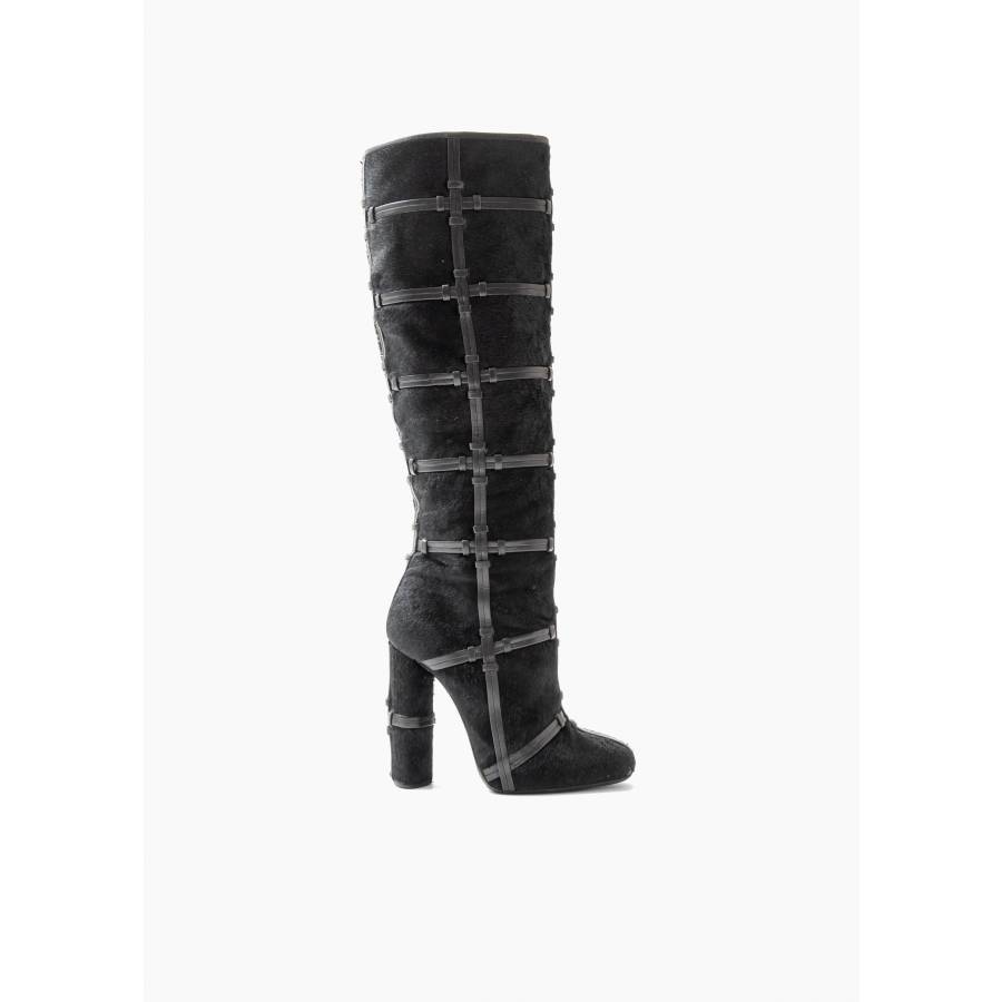 Black leather patchwork boots