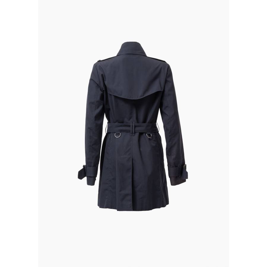 Mid-length navy blue trench coat