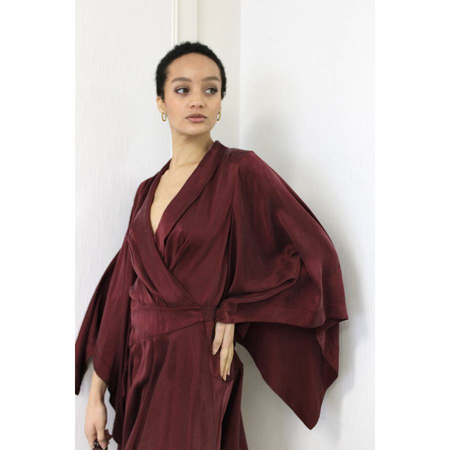 Bordeaux silk mini wrap dress