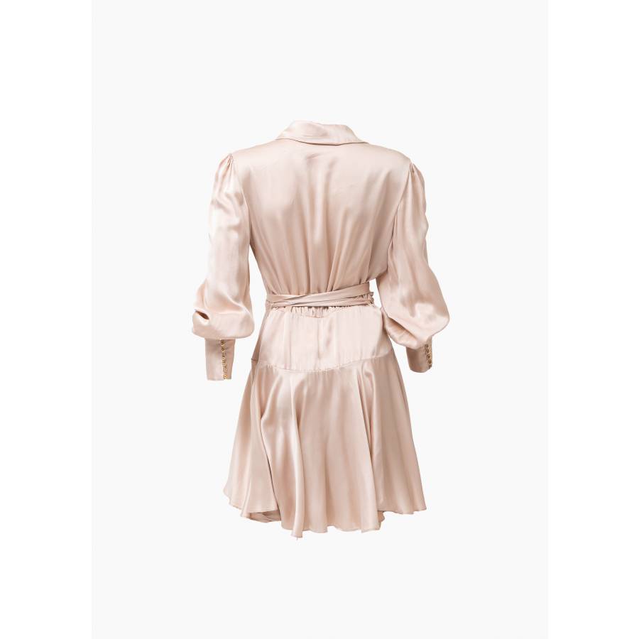 Pale pink silk mini wrap dress