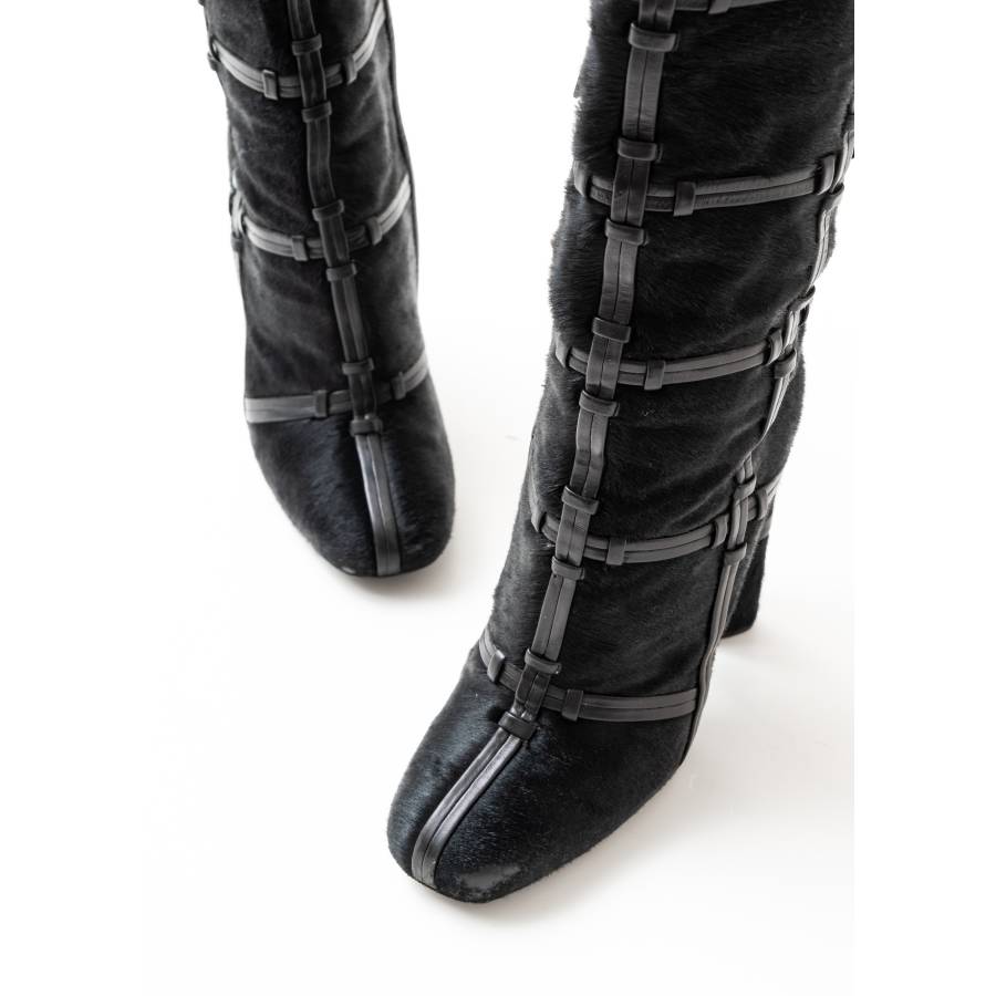 Black leather patchwork boots