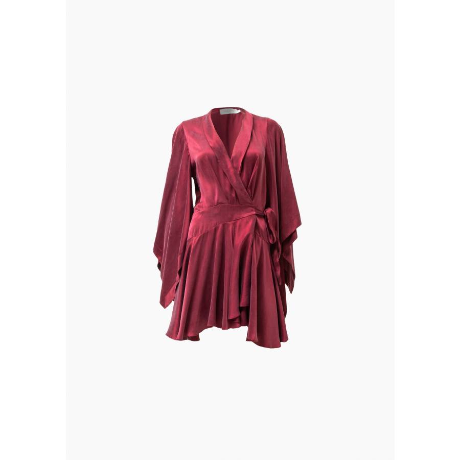 Bordeaux silk mini wrap dress