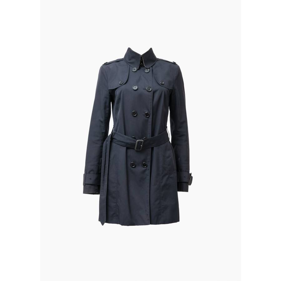 Mid-length navy blue trench coat