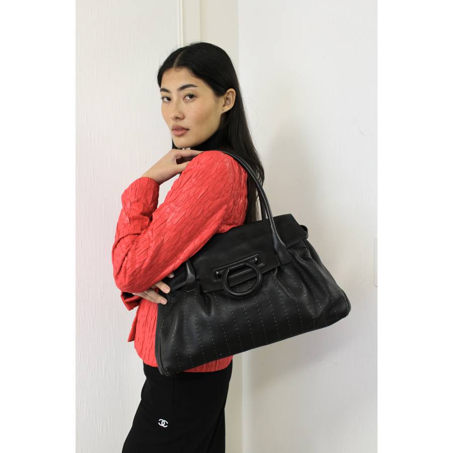 Black leather shoulder bag