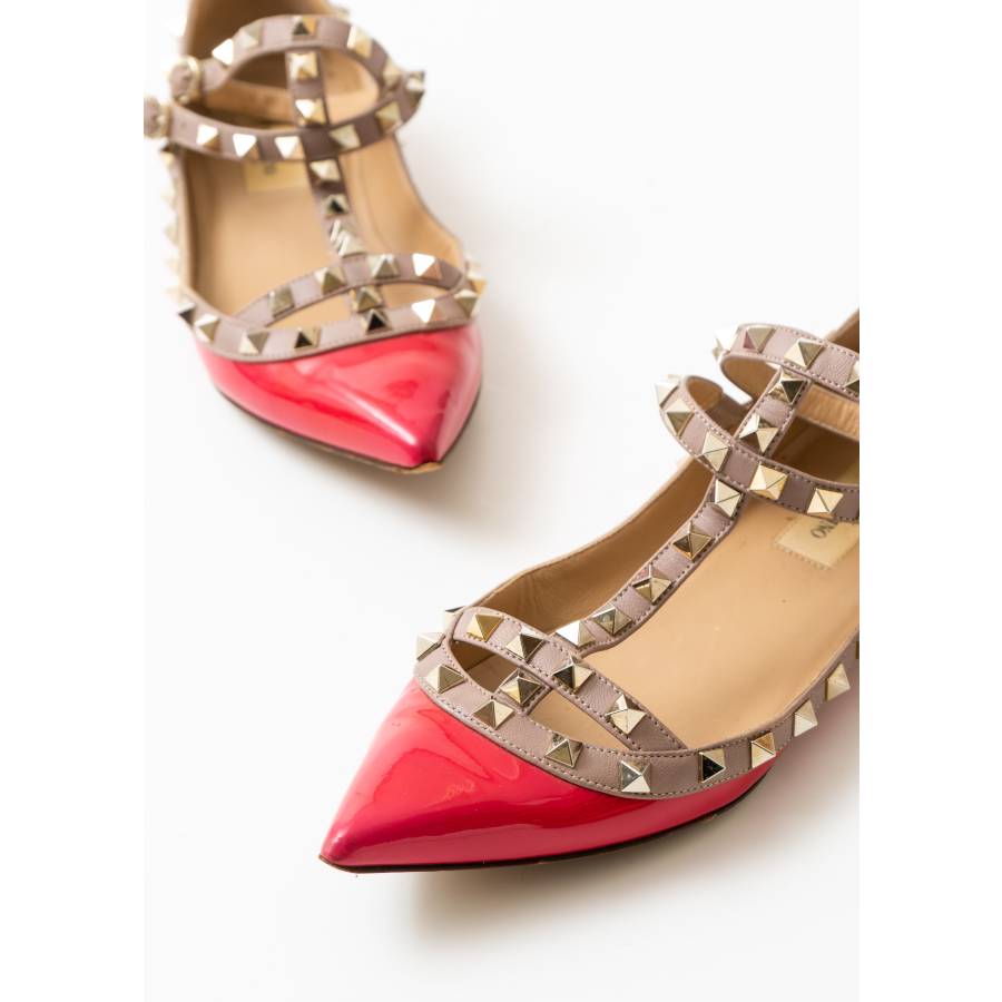 Rockstud pink patent ballerinas