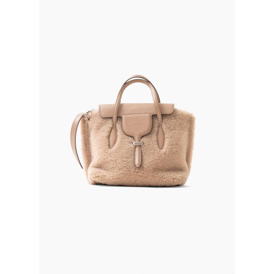 Beige leather and fur bag