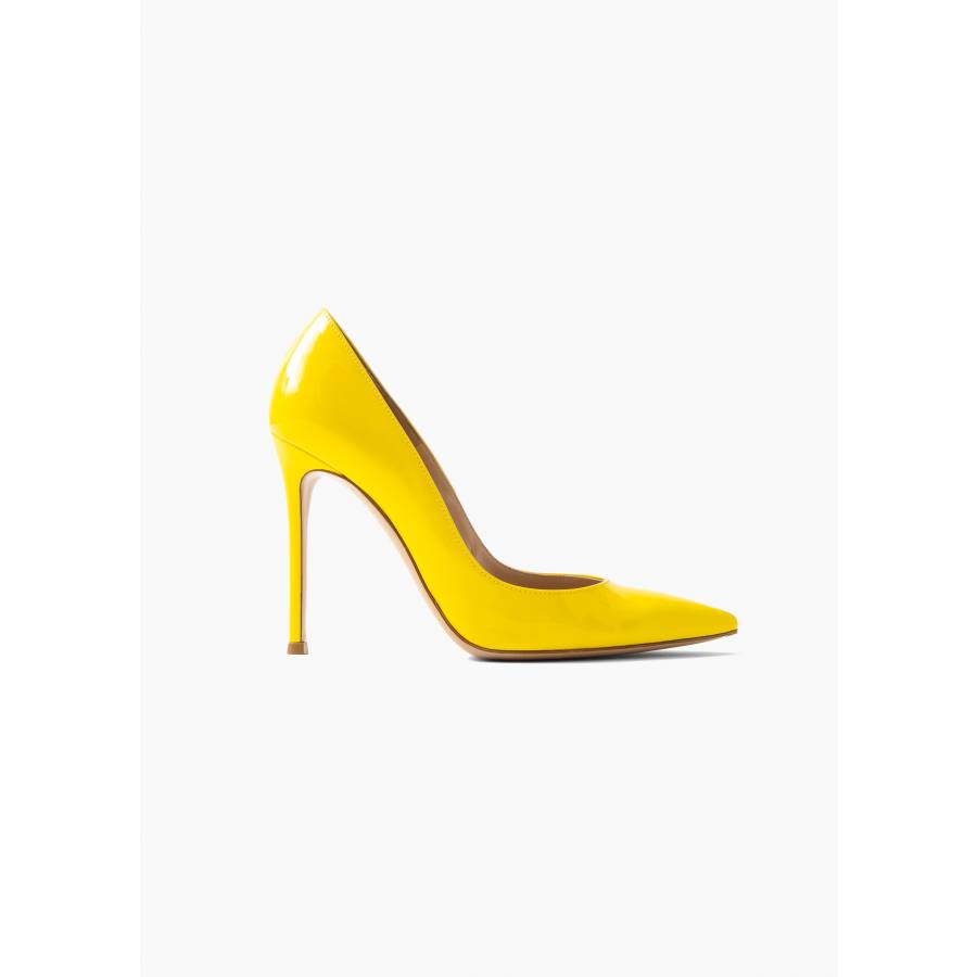 Yellow patent leather pumps