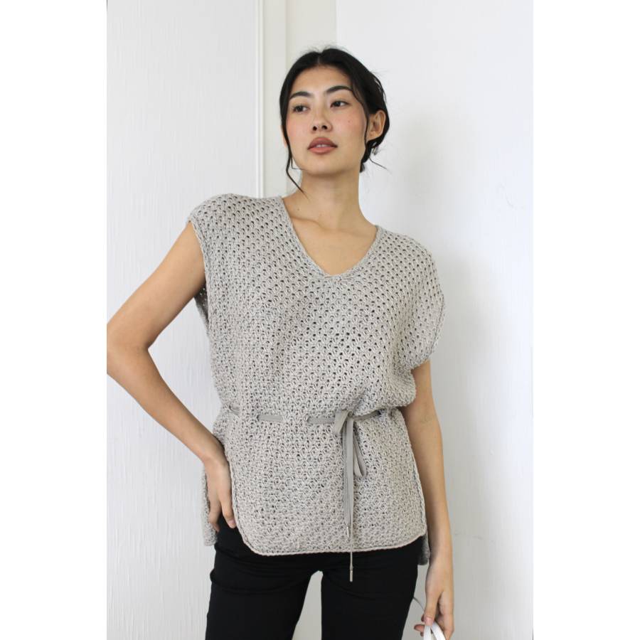 Grey sleeveless sweater in linen and cotton