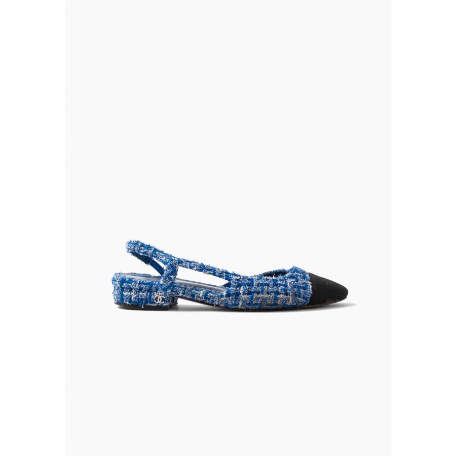 Ballerines Slingback en tweed bleu