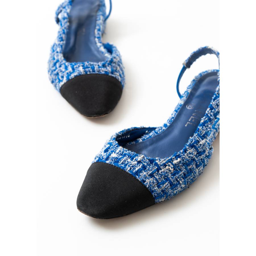 Ballerines Slingback en tweed bleu