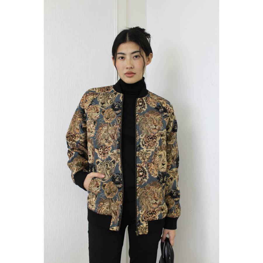 Bomber marron avec motifs lions