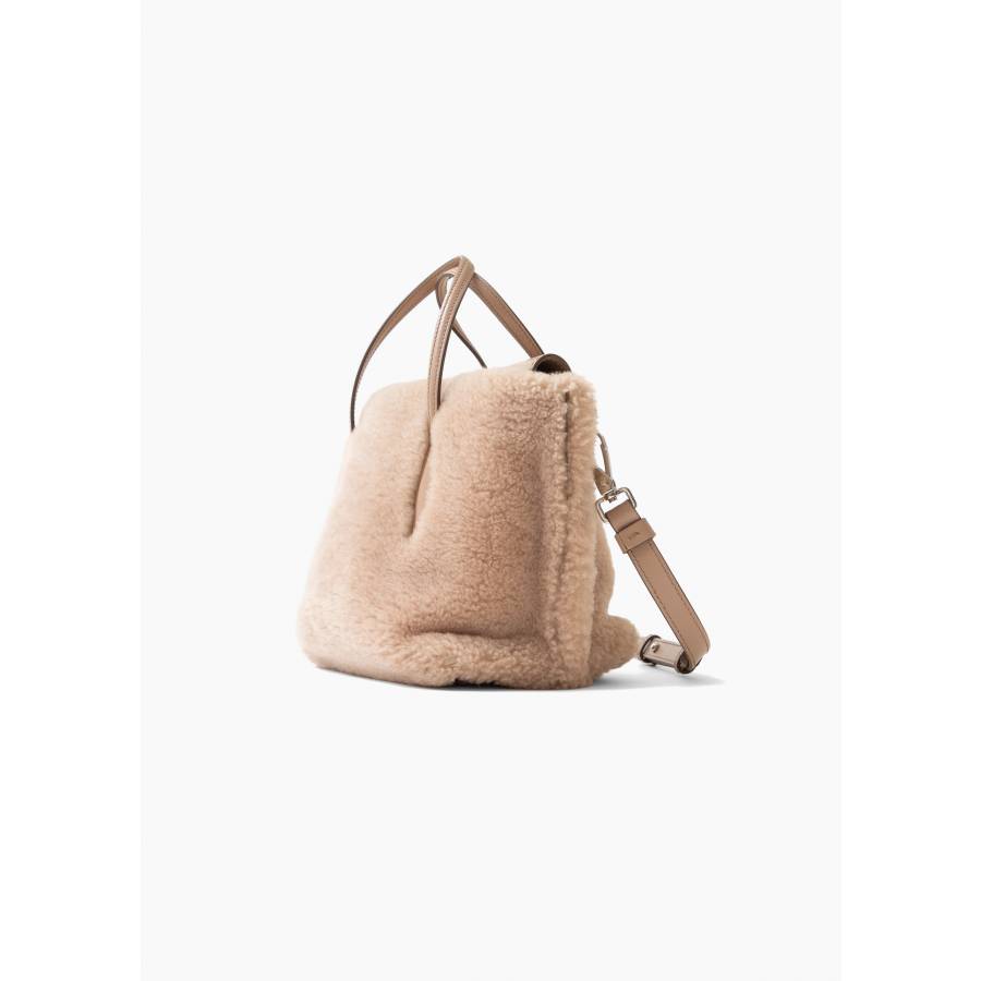 Beige leather and fur bag