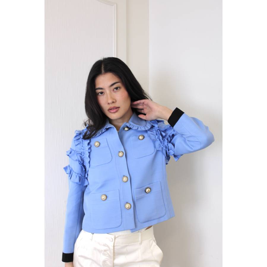 Short blue ruffled jacket