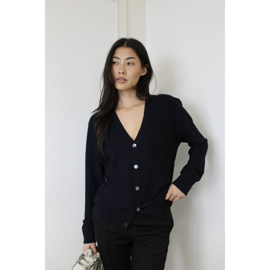 Navy blue wool button-down cardigan