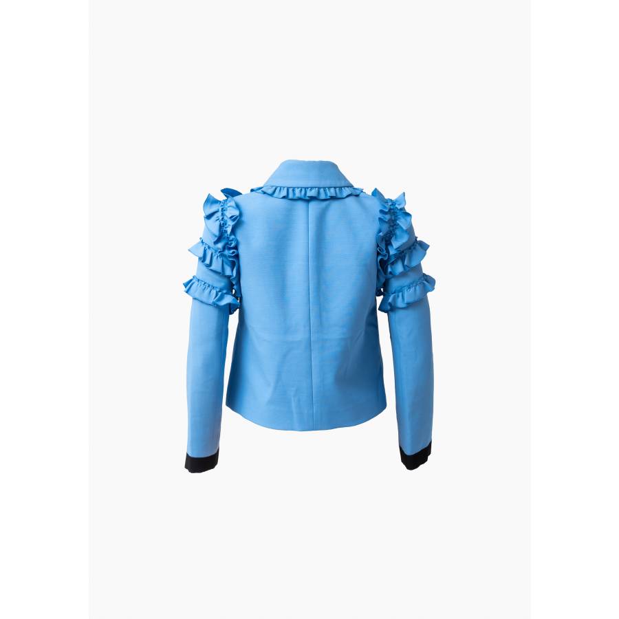 Short blue ruffled jacket