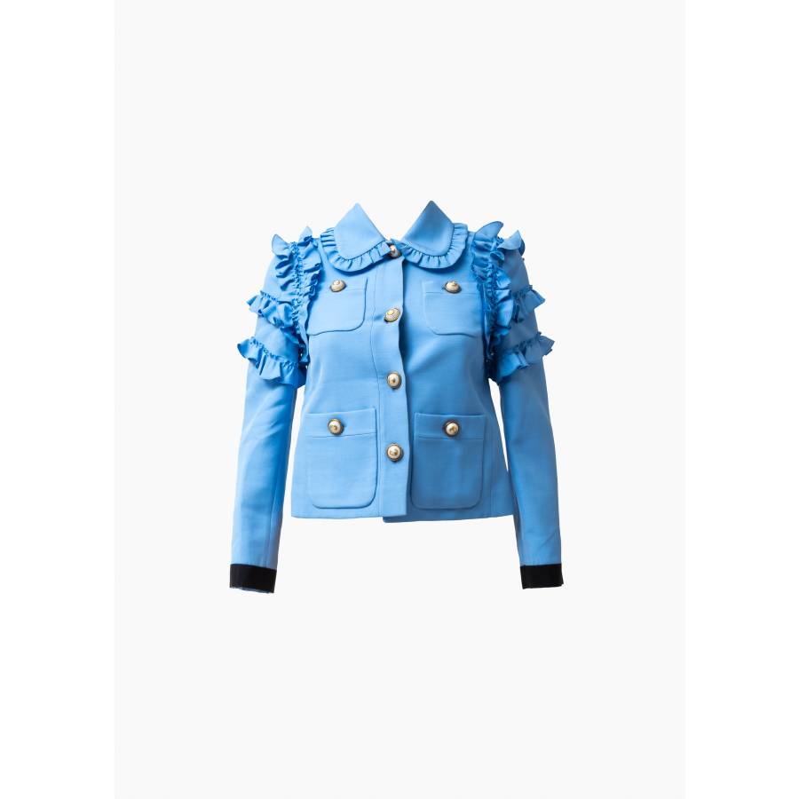 Short blue ruffled jacket