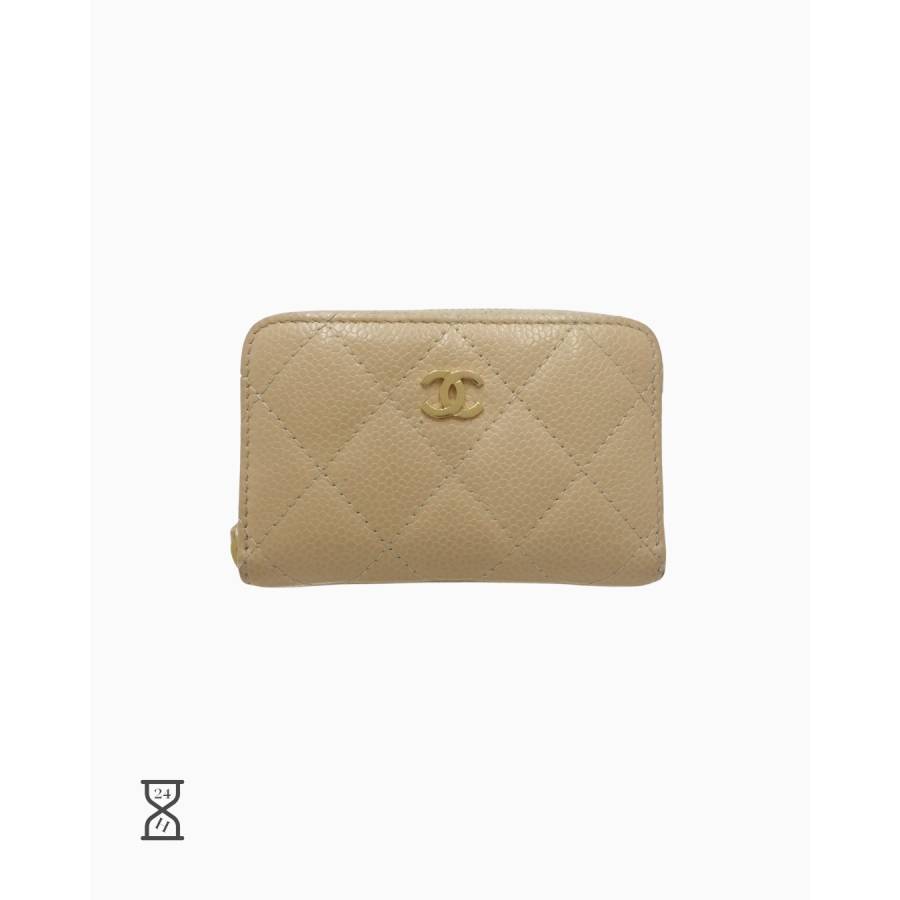 Portefeuille en cuir caviar beige