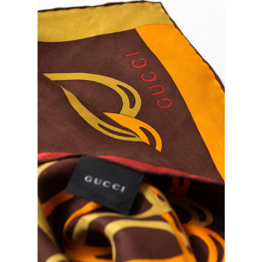 Carré Gucci en twill de soie marron