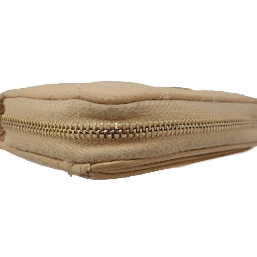 Portefeuille en cuir caviar beige