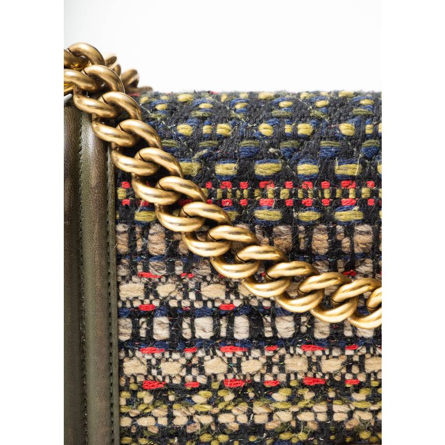 Sac Boy en cuir vert et tweed