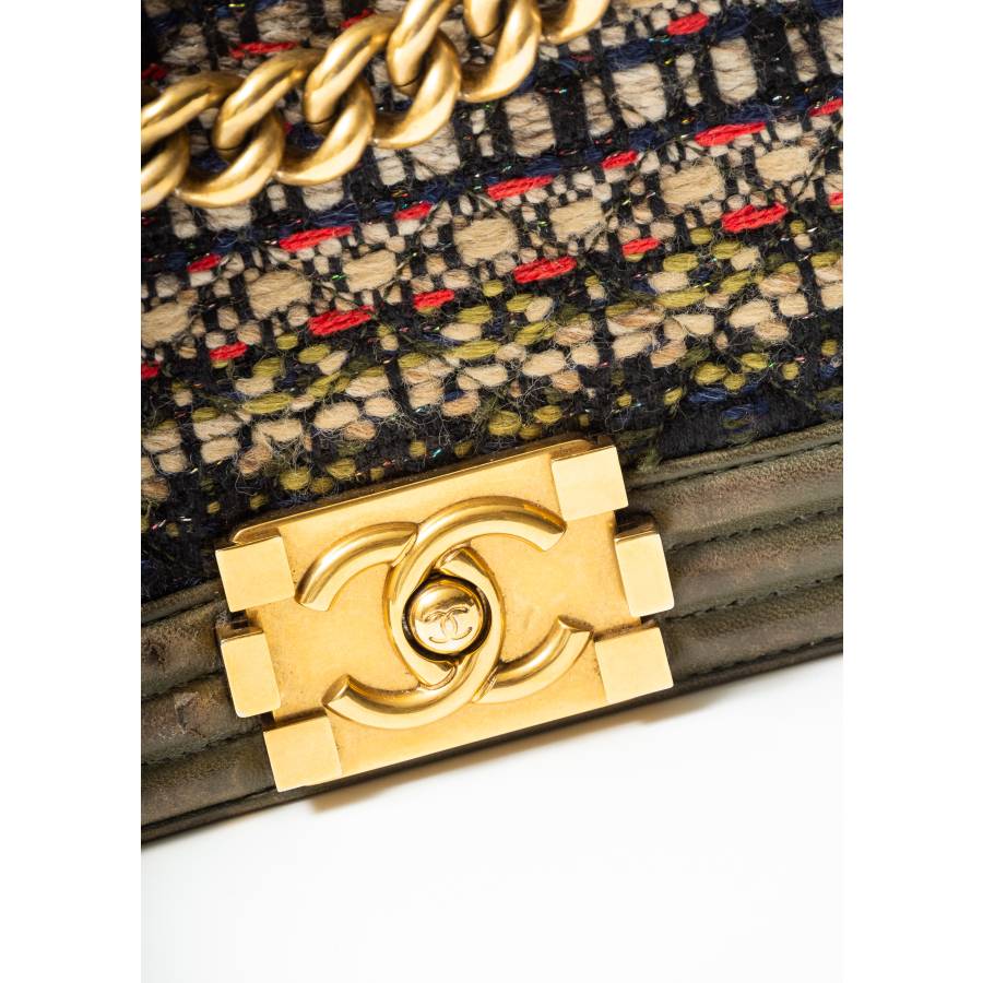 Sac Boy en cuir vert et tweed