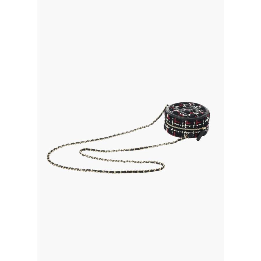 Sac Mini rond en tweed rouge et noir