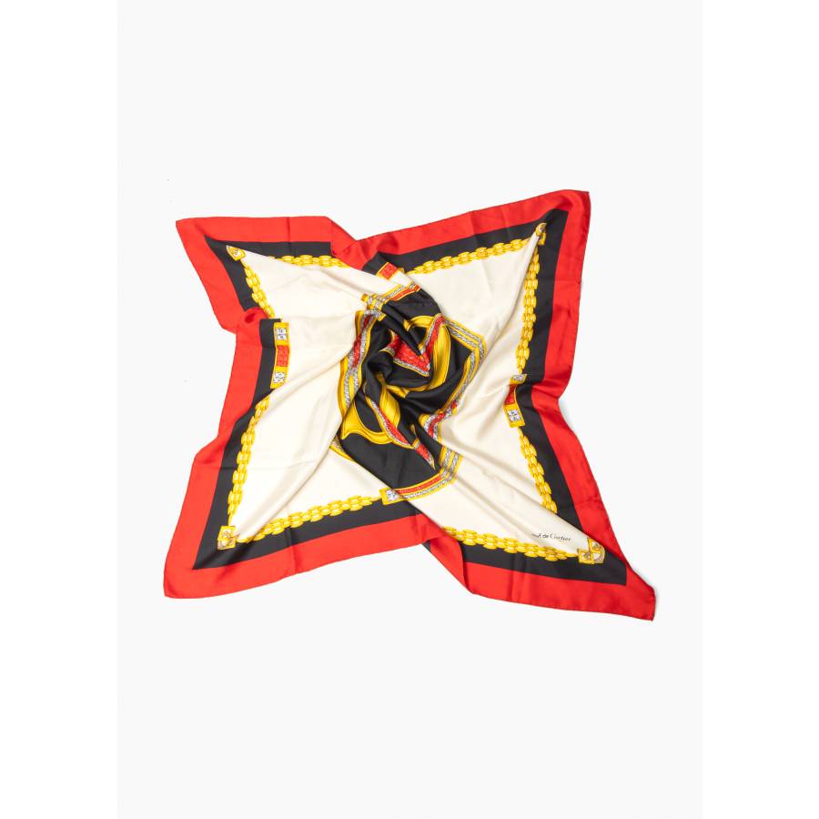 Carré en soie rouge, blanc et noir