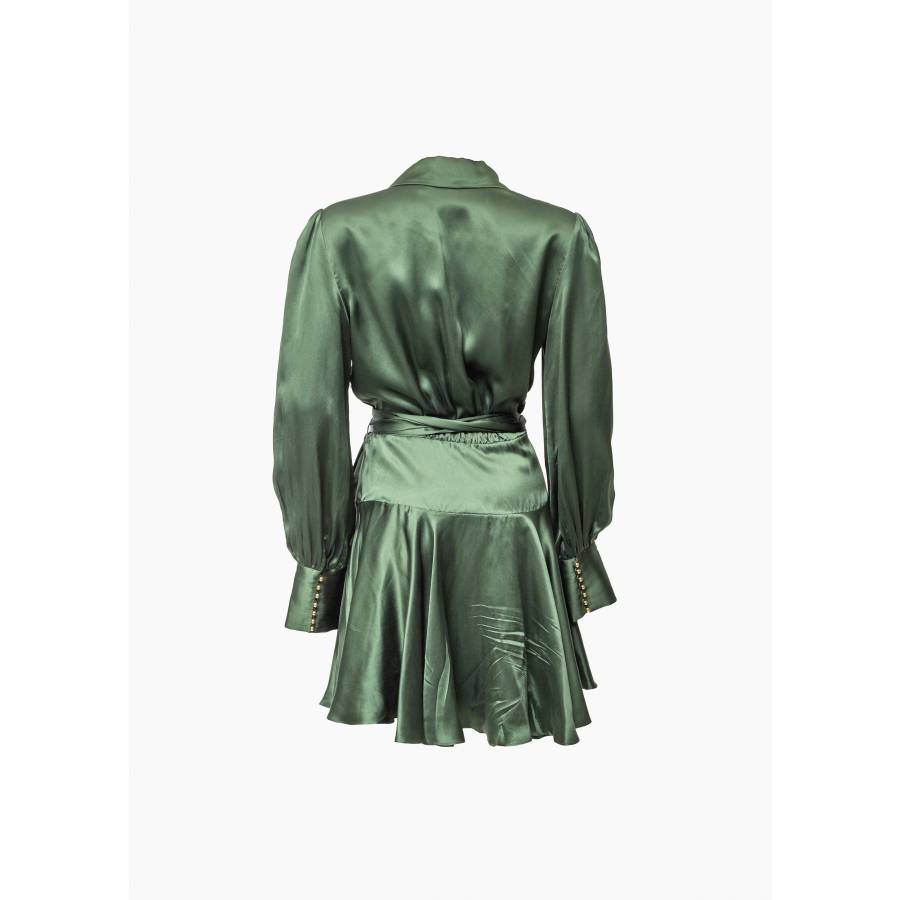 Robe portefeuille en soie verte