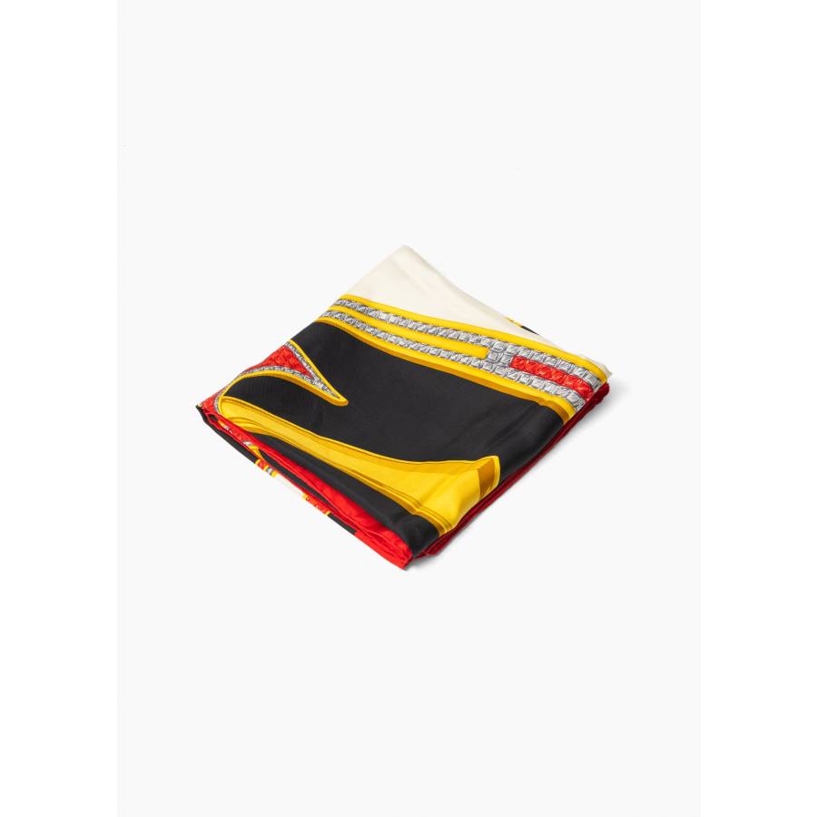 Carré en soie rouge, blanc et noir