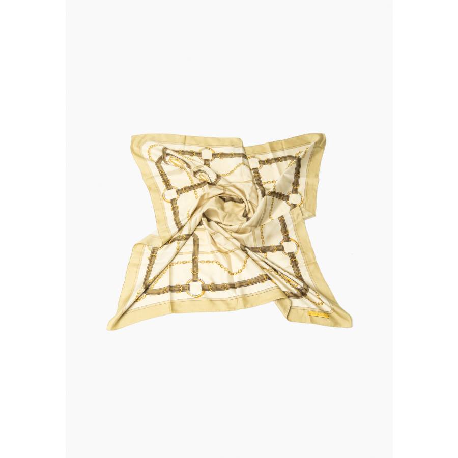 Carré en soie vert et beige