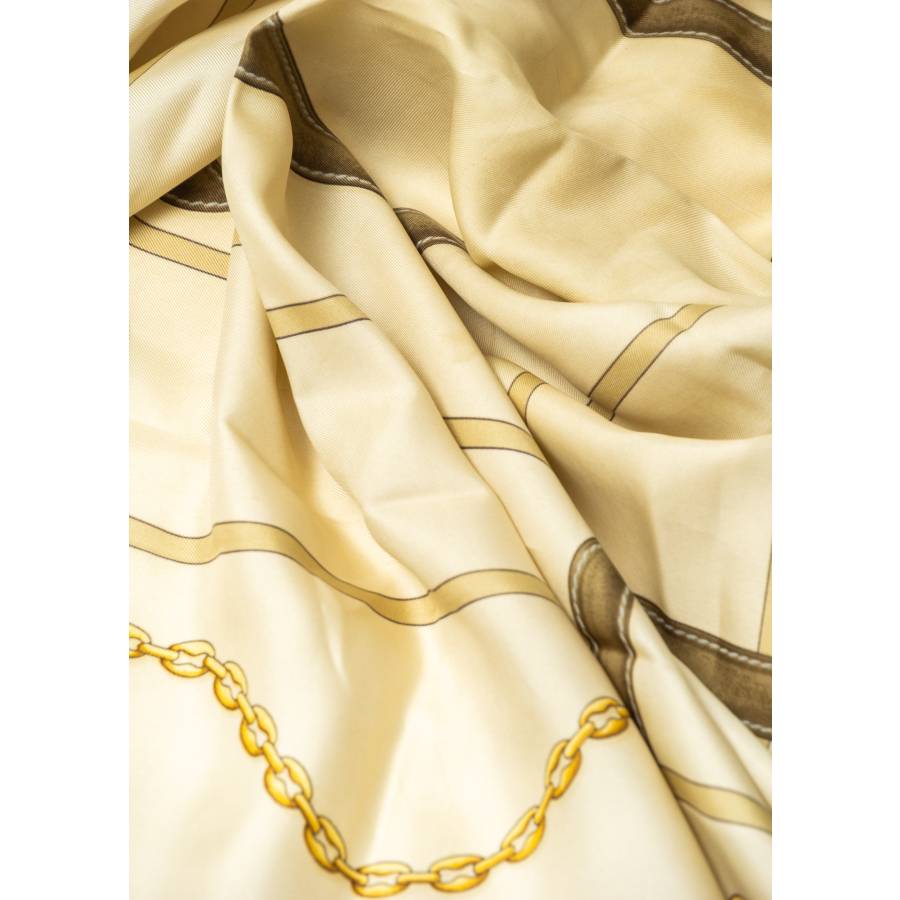 Carré en soie vert et beige