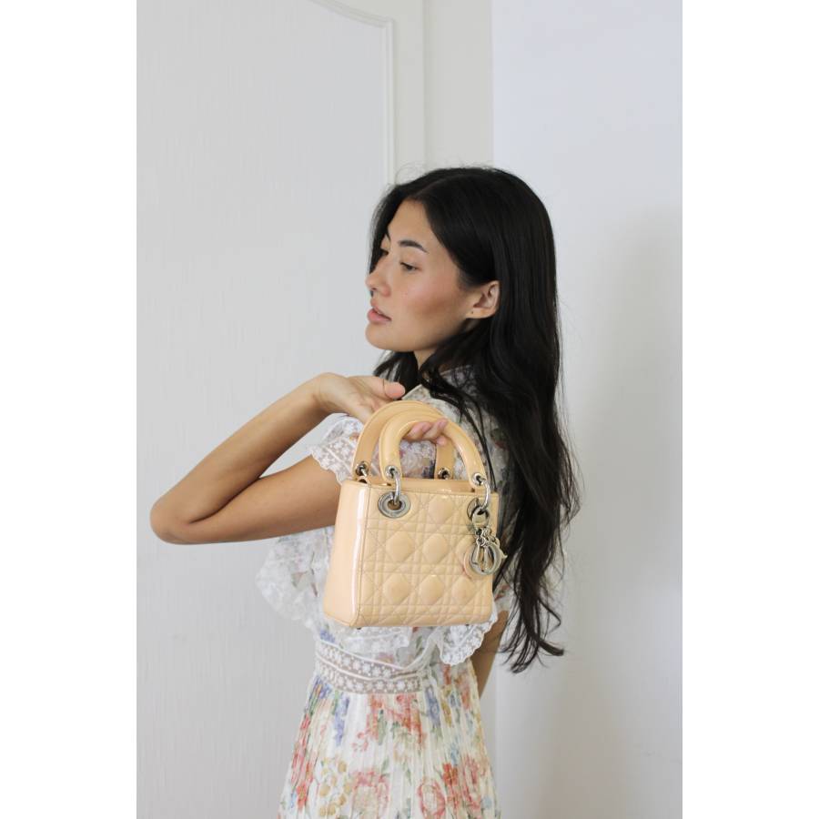 Mini Lady Dior in salmon patent leather